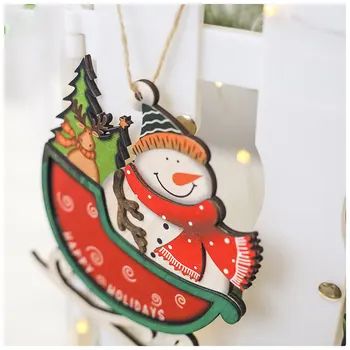 Коледен дървен орнамент висулка Селски Дядо Коледа снежен човек Tag Cutouts с въже за коледно дърво декорации занаяти