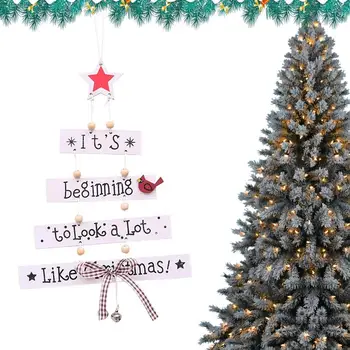 Коледна веранда знак празнично дърво орнамент с ремък коледна украса с лък и мъниста парти декорации