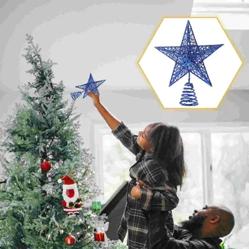 Коледно дърво Topper Star Glittered Iron Art Hollow Treetop Ornament Весела коледна украса Коледно дърво Начало Navidad