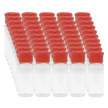 Комплект от 50 празни пластмасови бутилки за подправки за съхранение на подправка за барбекю, сол, черен пипер и др. 100Ml / 3.3Oz Red