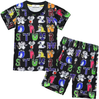 Комплект пижами за азбука 2023 Нова лятна детска тениска с къс ръкав Панталони Спално облекло Пижами Карикатура Бебешки костюм Облекло
