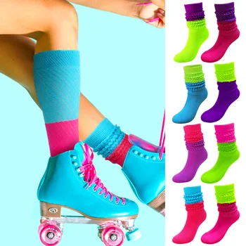 Контрастни цветове Мърляви чорапи Y2k цветни плетене ивица купчини чорапи Jk униформа ботуши чорапи меки дишащи йога чорапи