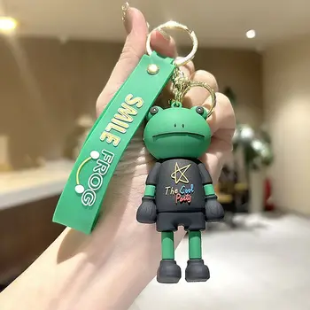 Корейски стил персонализирани усмихнати лицето стои хладно жаба ключодържател карикатура животински жаба кукла чанта висулка кола ключодържател