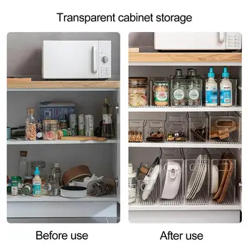 Кутия за съхранение на фризер Прозрачен органайзер за съхранение на плотове за хладилници Спестяваща място кухненска кутия за съхранение с кошница