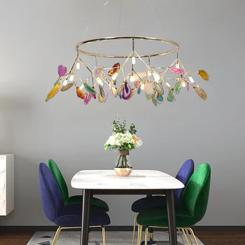 Модерен цветен ахат LED висулка лампа романтични листа форма полилей изкуство зала хол декорация Haning светлини