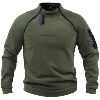 Мъже дълъг ръкав сива врана суитчъри руно двоен цип военни тактически върховете топло открито пуловер яке