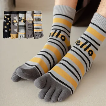 Мъжки усмихнати чорапи с пет пръста Мъжки памучни четири сезона спортни чорапи
