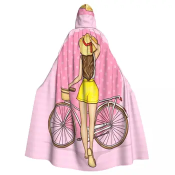 Наметало за възрастни Кейп с качулка поп арт момиче близо до велосипед средновековен костюм вещица уика вампир елф Пурим карнавал парти
