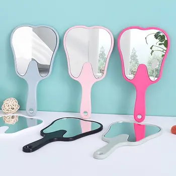 Нов зъб форма ръчен огледало сладък грим огледало ръка проведе стоматологични огледала с дръжка висока разделителна способност грим огледало