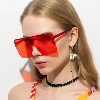 Нова европейска и американска мода Слънчеви очила с голяма рамка Мъжки и дамски модни интегрирани прозрачни квадратни слънчеви очила