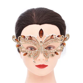 Нова луксозна мода бохемска гореща продажба кафяв кристал пеперуда маска момиче кристал напреднали страна маска