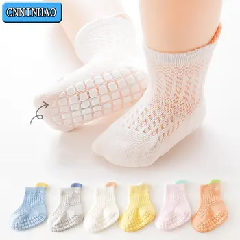 Нова лятна мрежа тънки къси тръби бебешки чорапи без хлъзгане бебешки чорапи за ходене у дома подови чорапи клас А детски пенирани памучни чорапи