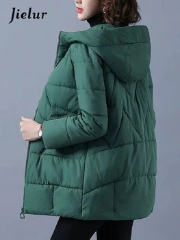 Нови зимни студени женски якета горещ плътен цвят зелен черен парки дълги жени парки външни дрехи женско палто M-4XL