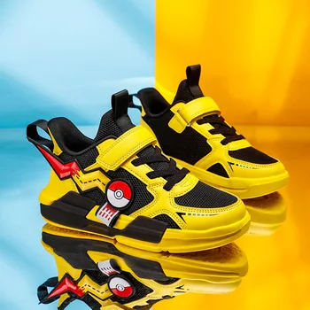 Нови обувки за момчета Pokémon средни и големи детски спортни обувки момчета Pikachu модерни дишащи мрежести детски ежедневни обувки
