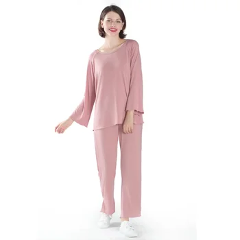 Новост Loose пижама комплект 2бр бамбукови влакна пижама комплект жени висока еластичност спално облекло нощно облекло ежедневни домашни дрехи пижама