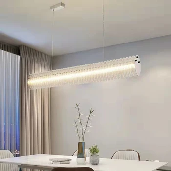 Новост трапезария висулка светлини прозрачен акрил хром метал кухня бар офис висящи лампа 3 цветна температура затъмняване