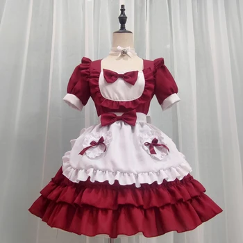 Оригинал [Лунна светлина] Японски секси кремообразен сладък свеж малък сладък прислужница костюм червен чист лолита рокля