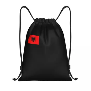 персонализирана Албания флаг шнур чанта за обучение йога раници мъже жени албански корени спорт фитнес sackpack
