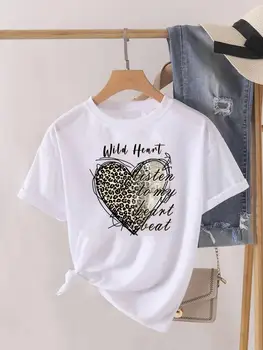 Писмо стил любов сърцето тенденция дрехи графичен тениска мода печат летни жени къс ръкав дама женска риза Tee
