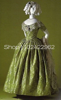 плодово зелено История Викториански абитуриентски рокли Реколта дантела апликация къс ръкав регентство период суматоха вечерна рокля халати