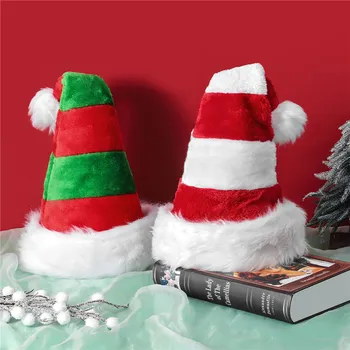 Плюшена пачуърк Червена и зелена раирана плюшена детска коледна шапка 2023 Нова година за домашна коледна украса Navidad 2022