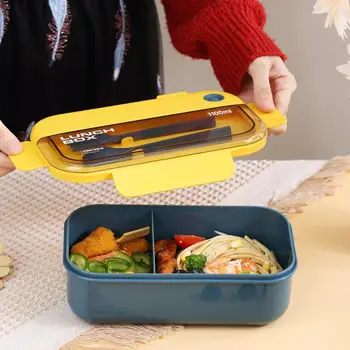 Преносима кутия за обяд Grid Детски студентски офис Bento Box с вилица лъжица Непропусклива микровълнова печка Предотвратяване на училищна кутия за съхранение на храна