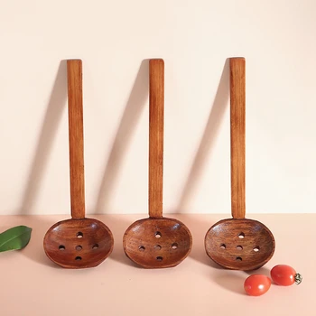 Природа Издръжлива дървена дълга дръжка Гевгир Прибори за хранене Решетъчна лъжица Ramen лъжица супа лъжица кухненски прибори инструмент