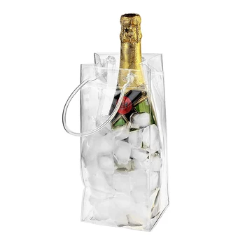 Прозрачен PVC непропусклив лед чанта вино бира шампанско кофа напитка бутилка хладен чилър сгъваеми чанти за носене за парти пикник