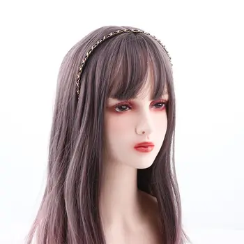 Прост реколта шапки златен цвят черен пънк аксесоари за коса PU вериги лента за глава жени лента за коса корейски обръч за коса