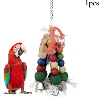Птица клетка папагал играчки папагал дъвчене играчка анти-хапещ ратан топка дървени играчки за птици папагал висящи играчки за папагали с камбана