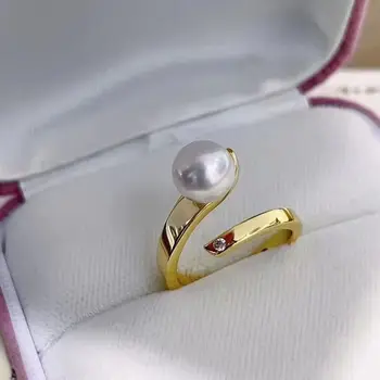 разкошен 9-10mm южно море кръгъл бял перлен пръстен 925s