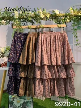 Реколта флорални памук бельо пола harajuku многослойни ластик хлабав дълга пола женски случайни faldas largas para mujer moda