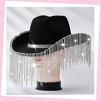 Розов кристал пискюл каубойска шапка за жени елегантен пайети шапки коса аксесоар дама парти булката подаръци мода бижута