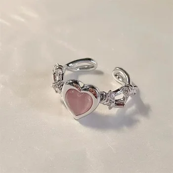 Розово сърце пръстени за жена сладък отваряне преоразмеряеми булката сватбени ленти Валентин ден подаръци аксесоари