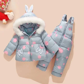 Руски зимен костюм за деца бебе момиче патица надолу яке и панталони 2бр топло облекло комплект термични детски дрехи сняг износване