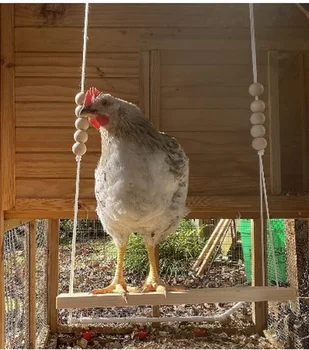 Ръчно изработена пилешка люлка играчка за кооп Естествени безопасни дървени аксесоари Трайни костур стълба птици Забавление Облекчаване на стреса