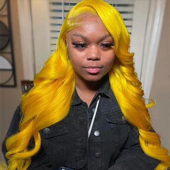Светло жълта дантела предна перука човешка коса 13x4 сурово тяло вълна прозрачна дантела 13x6 перука 613 цветни девствена коса перуки за жени