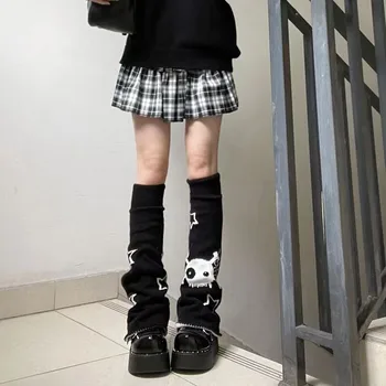 Смешни Harajuku Y2k звезда череп модел две странични износване трикотажни крака нагреватели чорапи пънк момичета японски kawaii streetwear крак покритие