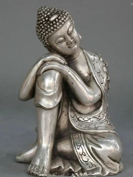 Тибетски тибетски будизъм Сребърна седалка Сън Статуя на Буда Шакямуни Шакямуни