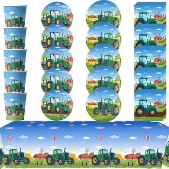 Тракторни комплекти Декорации за рожден ден за парти за еднократна употреба Хартиени салфетки Чаши Чинии Покривки за маса Парти консумативи