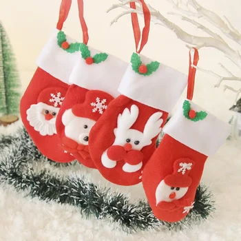 Трансгранична коледна украса Коледни чорапи Коледна чанта за подаръци Карикатура Flannelette триизмерни чорапи
