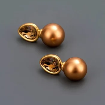 Уникални дизайнерски обеци, комплект златни перлени обеци със скъпоценни камъни, дамски бижута в бароков стил, изящни коледни подаръци