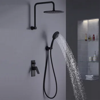  Черен / хром термостатичен смесител за душ смесител скрит стенен душ & душ система за баня
