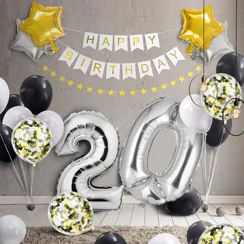 Честит 20-ти рожден ден балон банер звезда венец и конфети латекс балони наздраве за 20 години парти тема годишнина декор