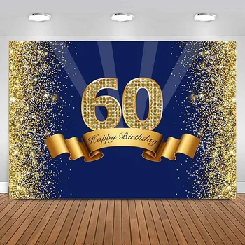 Честит 60-ти рожден ден фотография фон банер мъже флот синьо блясък злато фон лъскав годишнина парти декорации снимка